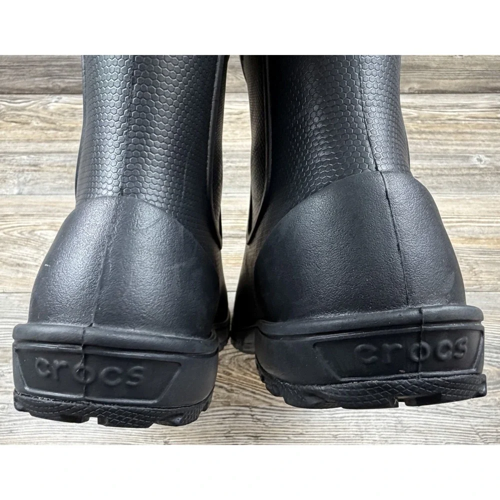 Crocs Rubber Wellie Rain Boot Black Mens Size 12 Slip-On Muck Chore Barn Boots